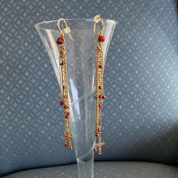 PILGRIM by Skanderborg Denmark Gold and Red Vintage Earrings - Picture 2 of 5